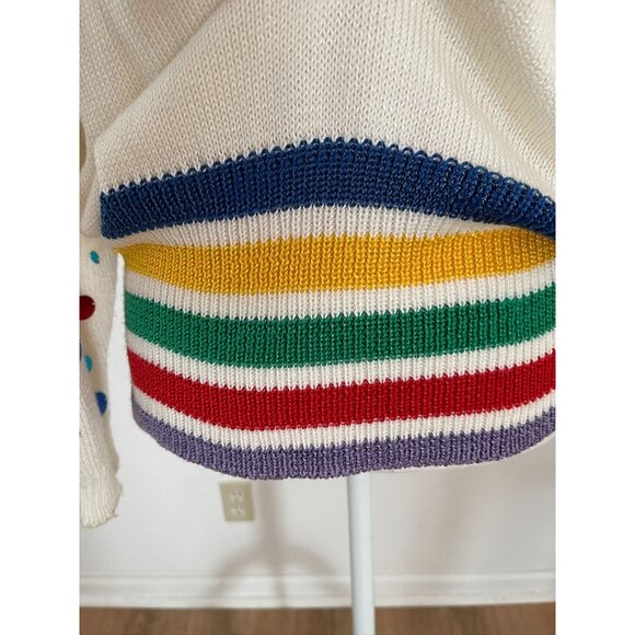 Vintage 1980's Sequin Sweater with Rainbow Stripe Waistband, Long Sleeve Pullove - Picture 5 of 8